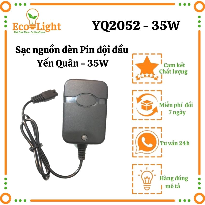 Nguồn sạc đèn pin đội đầu siêu sáng 35W Yến Quân Ecolight 2052 chân sạc 2 chân kim, có đèn báo