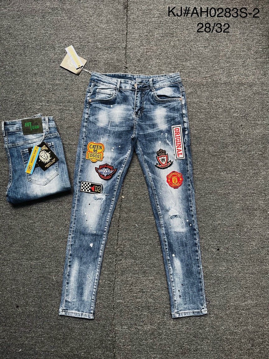 Quần jean dài nam vải denim co dãn rách xước thêu Logo cao cấp chất bò vải dày đẹp co giãn chuẩn form FASHION SHOP