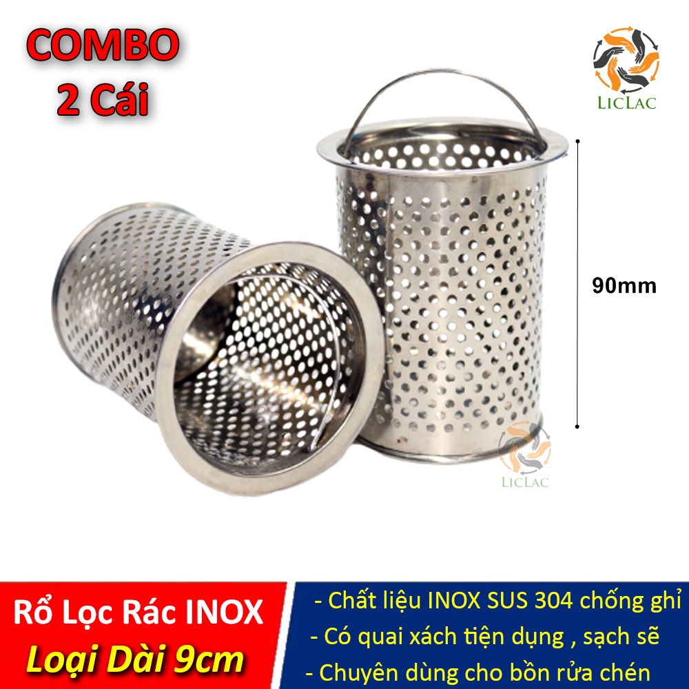 Bộ 2 Rổ Lọc Rác INOX 304 loại DÀI 9cm có quai xách tiện dụng đảm bảo sạch sẽ trong quá trình vệ sinh, Giỏ Lọc Rác bồn rửa chén - LICLAC