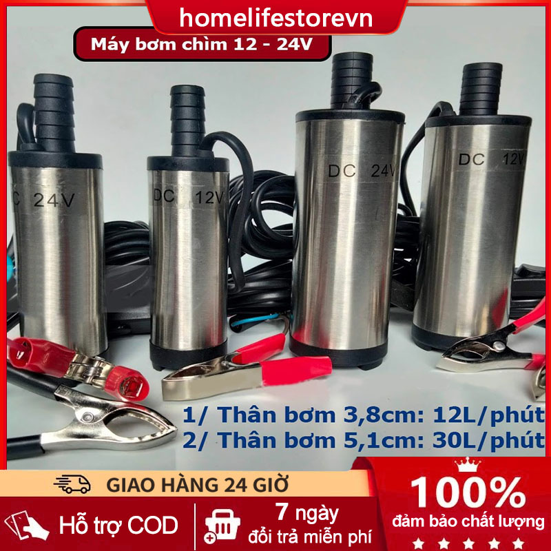 Máy bơm dầu 12v, bơm chìm hút dầu nhớt nhiên liệu nước mini, motor lõi đồng, lưu lượng 30 lít/phút