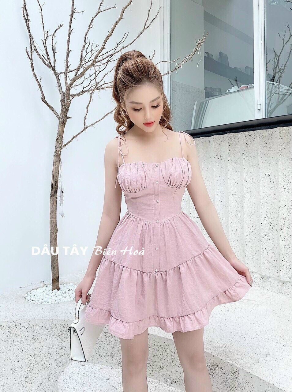 [ Voucher 50k Freeship Max 0 đồng toàn quốc ] ĐẦM TIỂU THƯ HAI DÂY HỞ NGỰC, DÁNG VÁY XÒE DỄ THƯƠNG