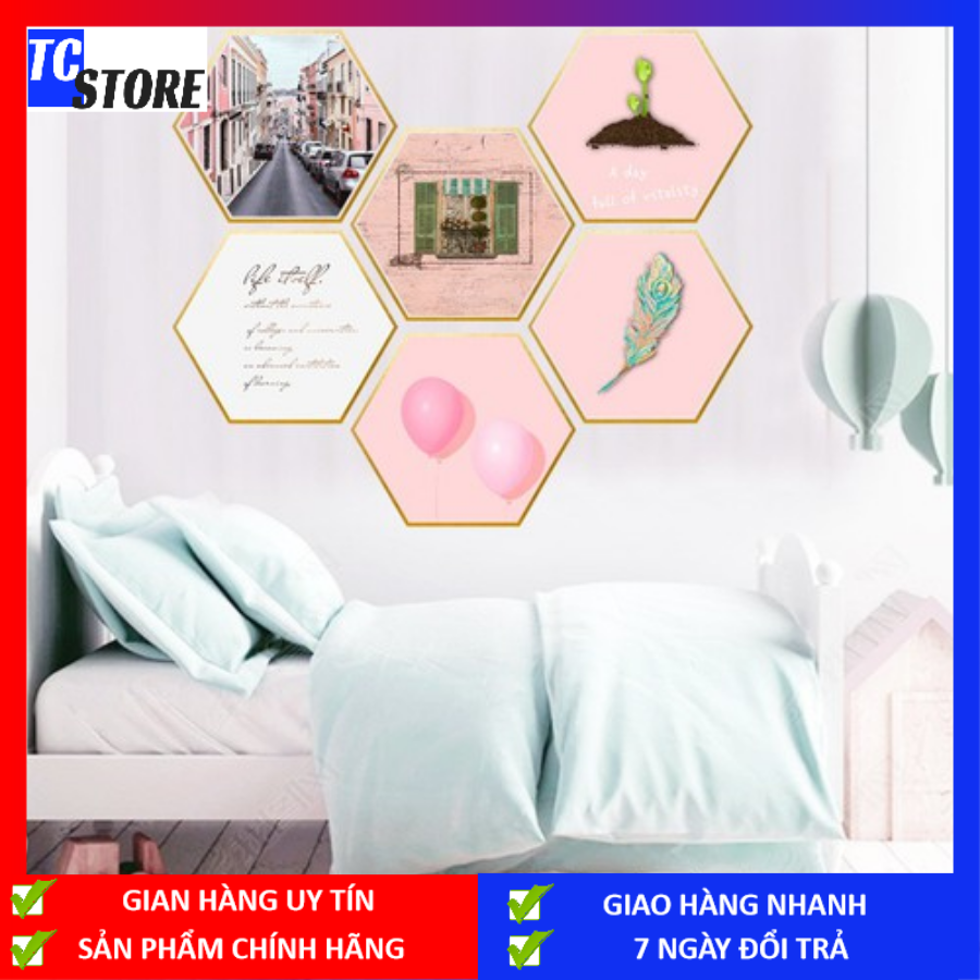 (FREESHIP) Bộ Tranh Decal Trang Trí Dán Tường 6 Khung Ảnh Hình Tứ Giác