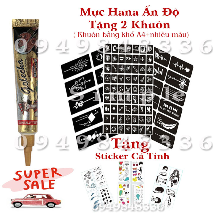 MỰC HANA ẤN ĐỘ [ Tặng 2 khuôn xăm + Sticker cá tính ] [Xưởng sỉ]