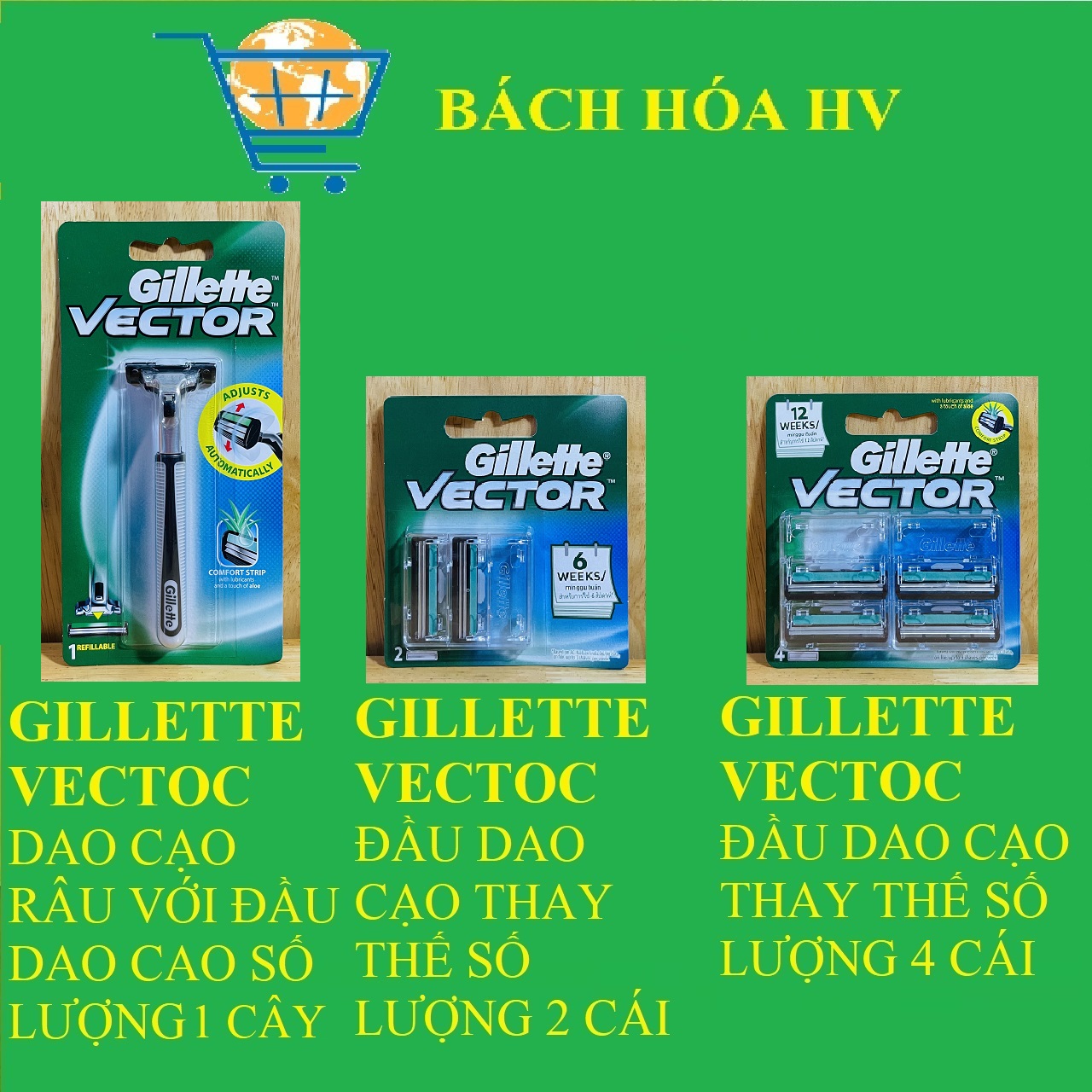 Gillette vector dao cạo râu, vỉ 2 lưỡi, vỉ 4 lưỡi thay thế - bach hoa hv