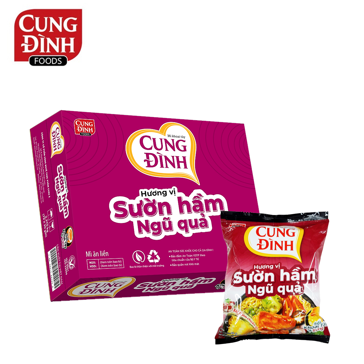 THÙNG 30 GÓI MÌ KHOAI TÂY HƯƠNG VỊ SƯỜN HẦM NGŨ QUẢ STEWED SPARERIB WITH FIVE FRUITS FLAVOUR INSTANT NOODLES CUNG ĐÌNH