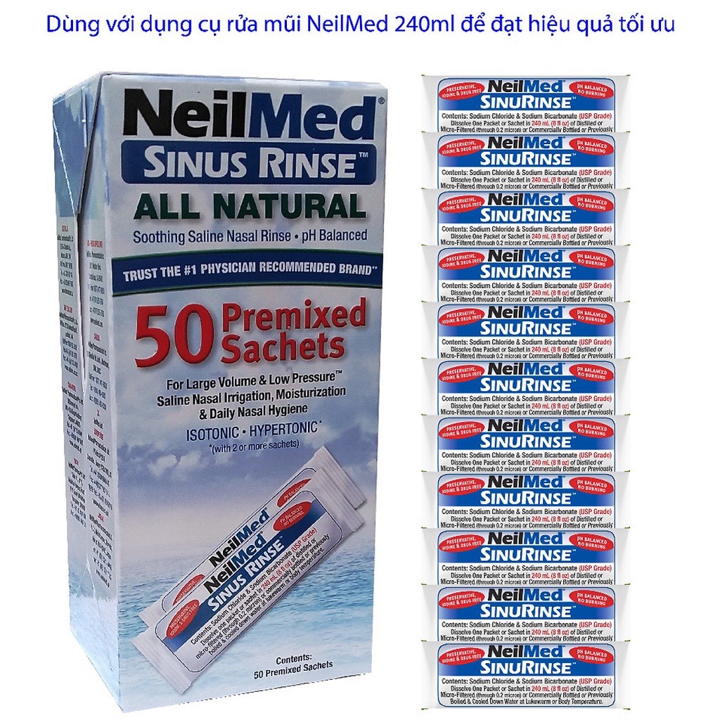Gói hỗn hợp muối rửa mũi xoang người lớn - neilmed sinus rinse adult 50 sachets của mỹ