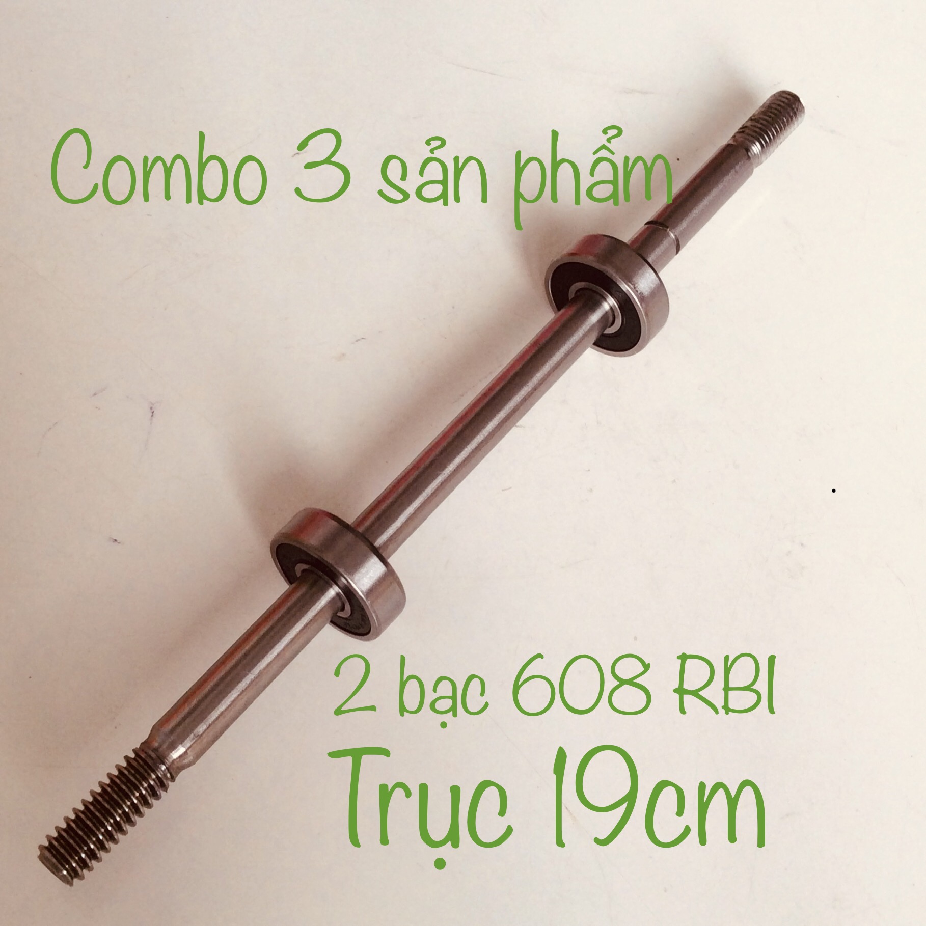 Combo 3 sản phẩm (2 bạc đạn 608 RBI + 1 cây cốt 19cm không lỗ) dùng chế từ bạc thau sang bạc đạn(phụ kiện quạt)