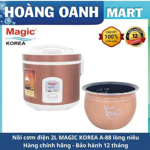 Nồi cơm điện magic korea a-88 dung tích 2 lít lòng niêu tròn nhiệt 3d công suất 650w bảo hành 12 tháng