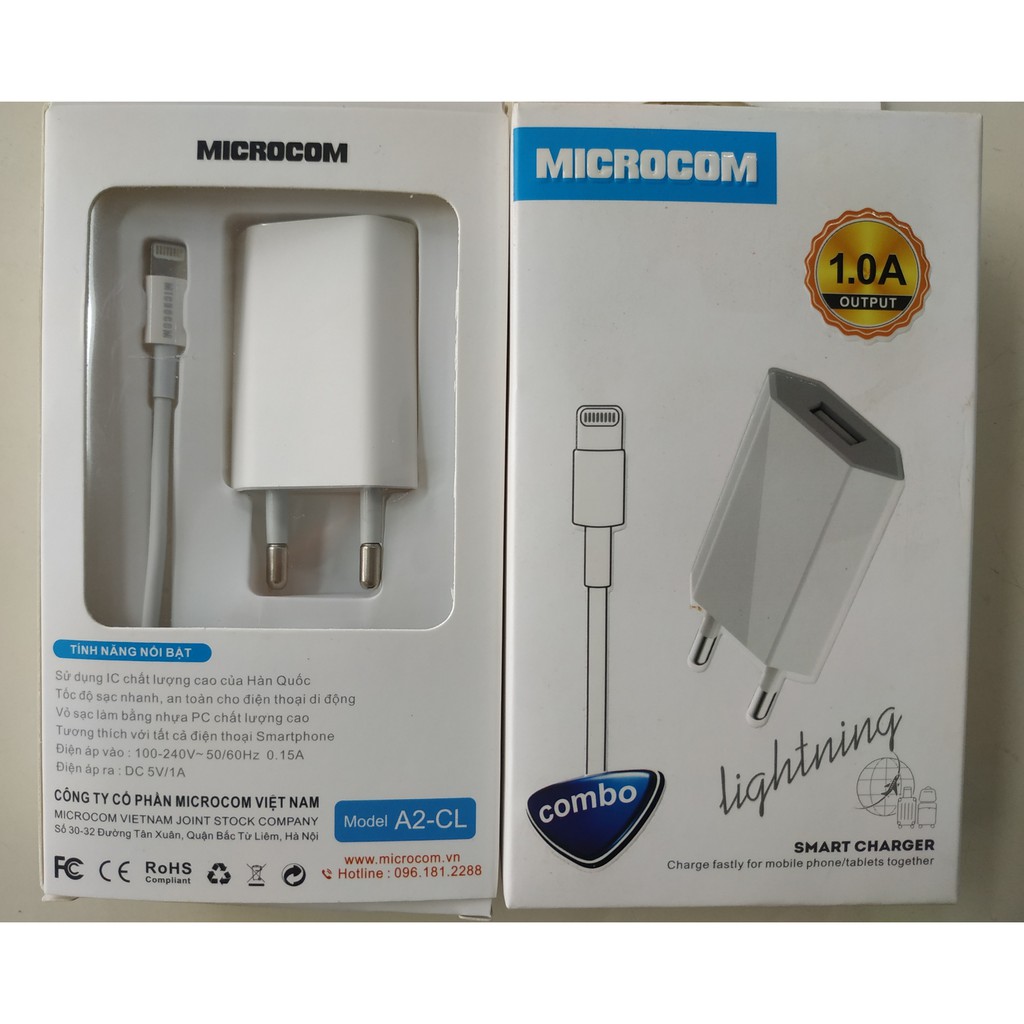 Bộ củ + cáp sạc Iphone chính hãng Microcom A2-CL - Bộ sạc nhanh Lightning