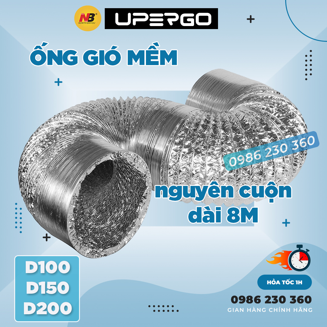 Ống thông gió tròn, ống gió mềm , ống dẫn gió mềm cuộn dài 8 mét d100 d150 d200