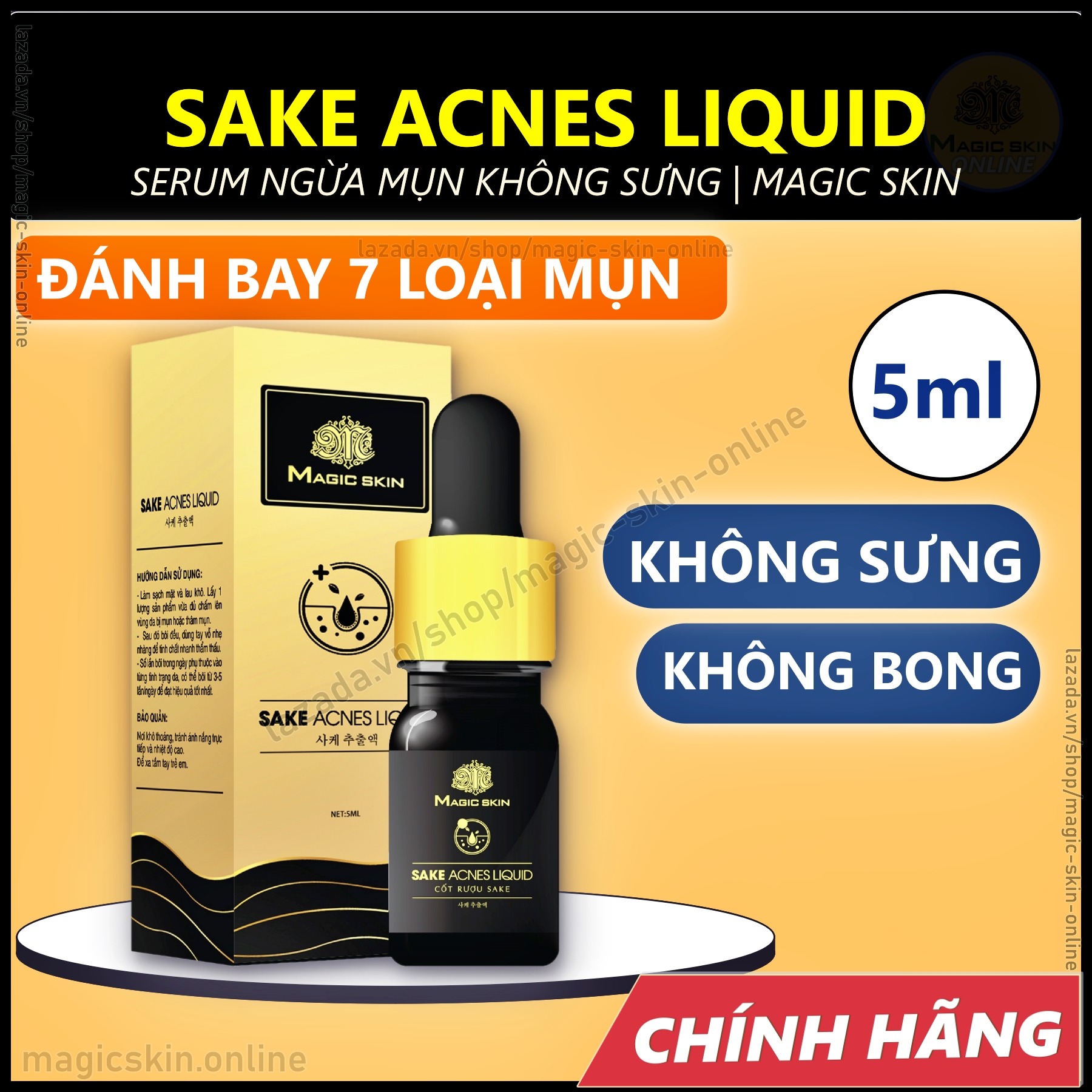 Serum Ngừa mụn KHÔNG SƯNG Sake Acnes Liquid 👍 SẠCH MỤN MỜ THÂM DƯỠNG DA Magic Skin ✔ CHÍNH HÃNG