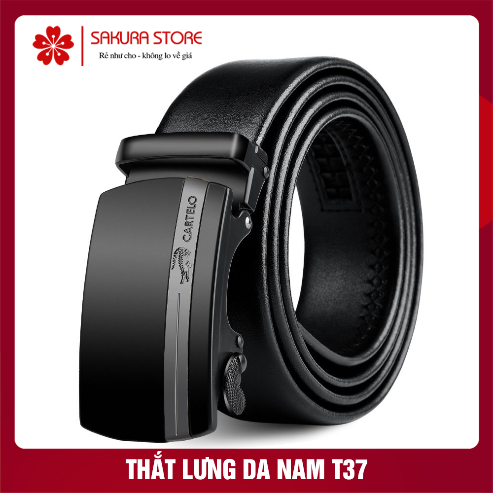 Thắt lưng da nam cao cấp T37 dây nịt cực chất rộng 35mm khóa tự động, dây lưng nam cartelo