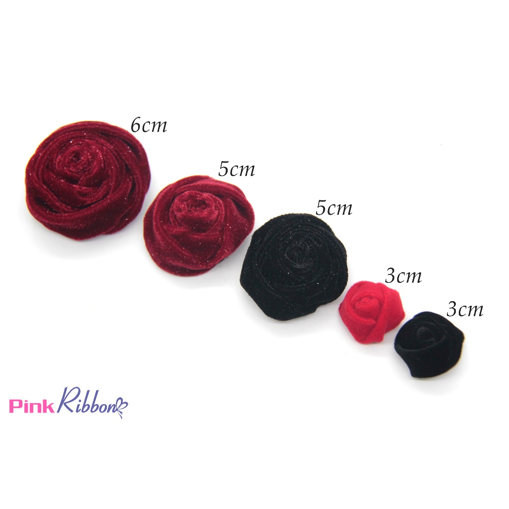 Hoa hồng nhung cuộn cao cấp các cỡ 6cm-5cm-3cm gắn váy áo, phụ kiện tóc