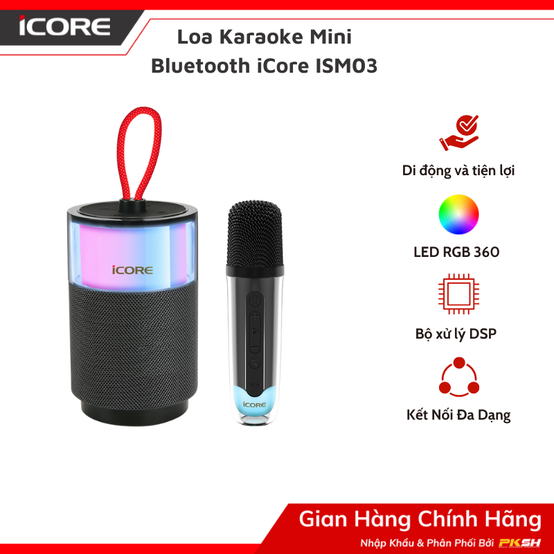 Bộ loa karaoke mini bluetooth icore ism03 kèm 1 micro - hàng chính hãng