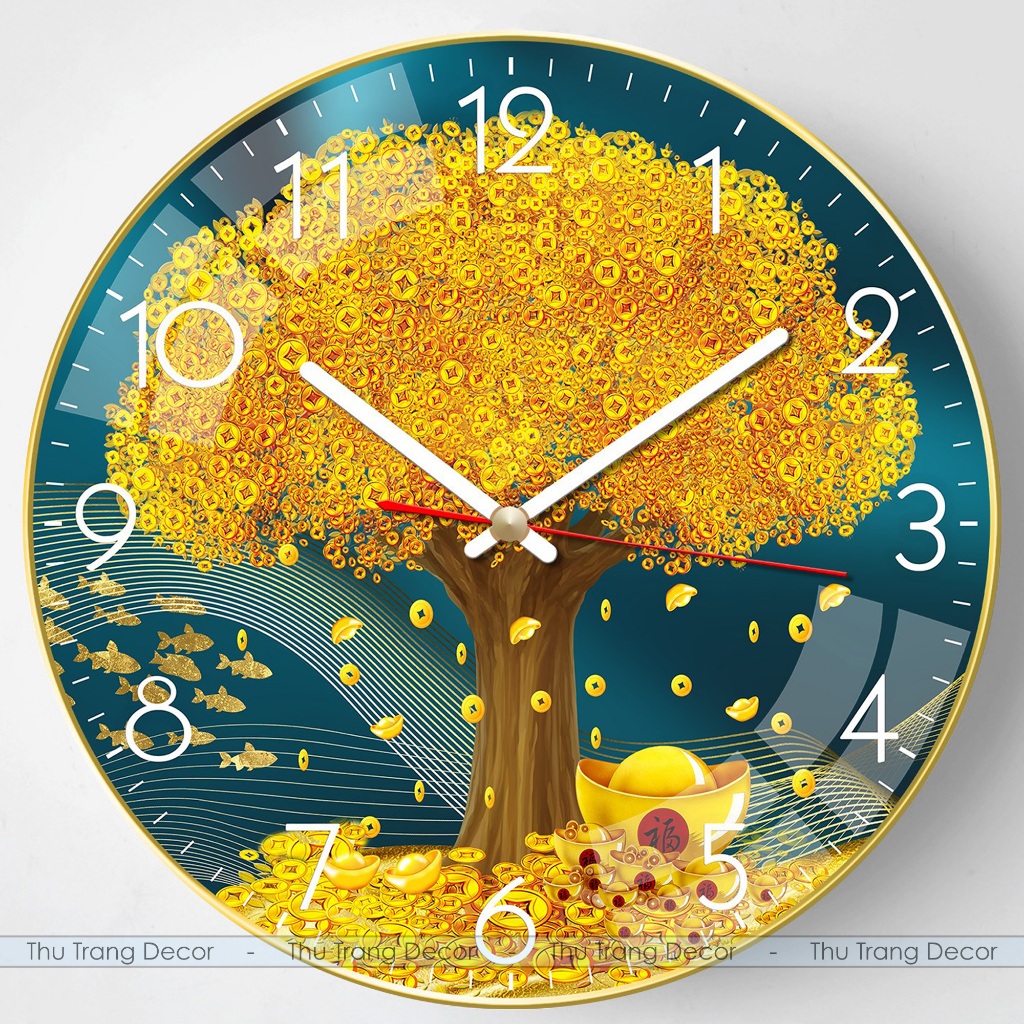 Đồng Hồ Tròn Tráng Gương "CÂY KIM TIỀN" In UV 5D Cao Cấp
