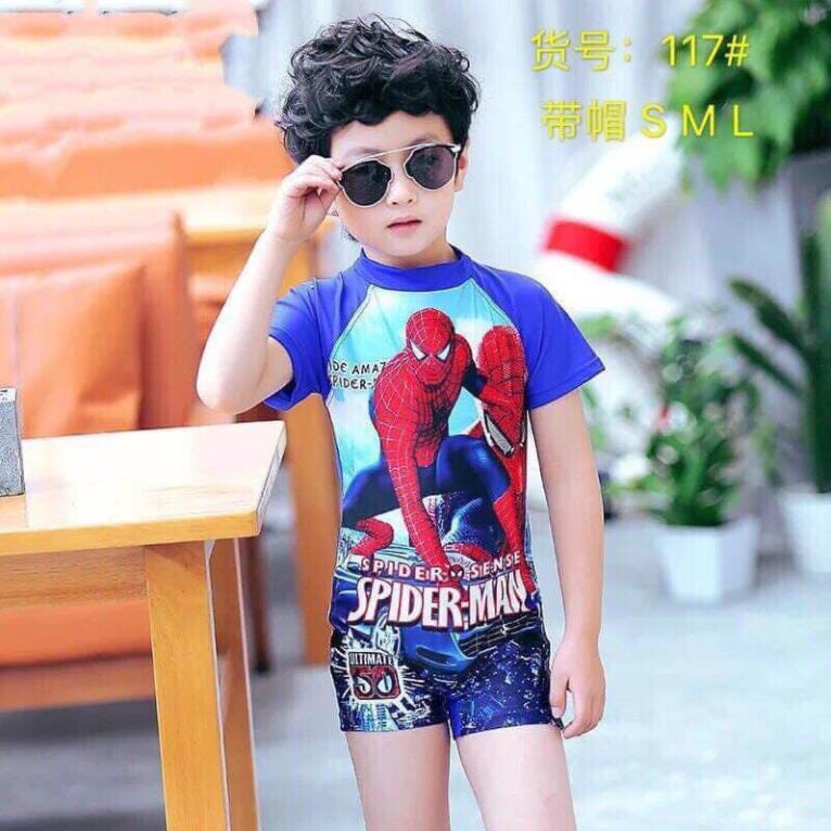 Bộ Đồ Bơi Tắm Biển Siêu Nhân Người Nhện Bé Trai Tặng Kèm Mũ Bơi Dễ Thương