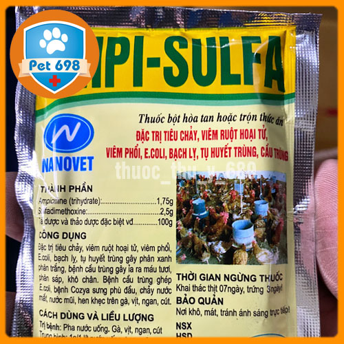Hộp 50gói ampi-sulfa 10g - nanovet chữa bênh dường ruột gia súc, chó, mèo -maxnano