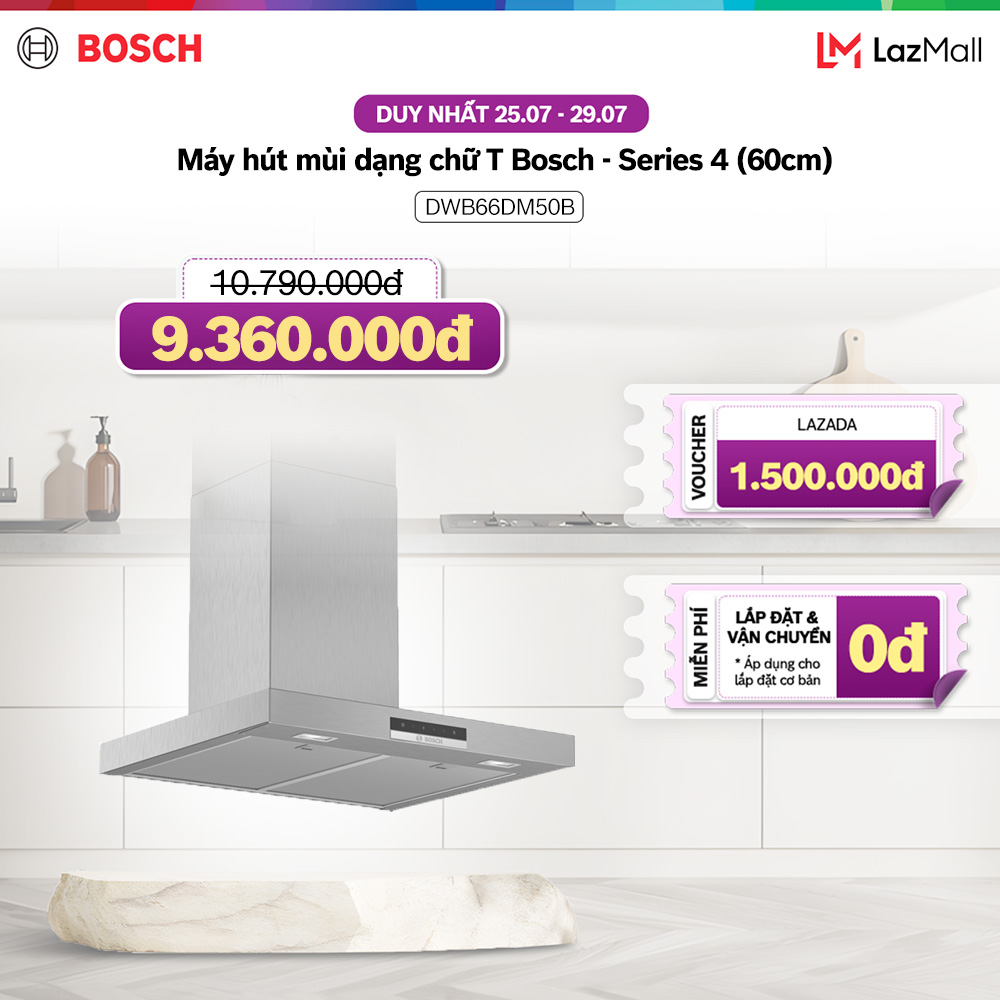 Máy hút mùi dạng chữ t bosch dwb66dm50b - series 4 - hàng chính hãng