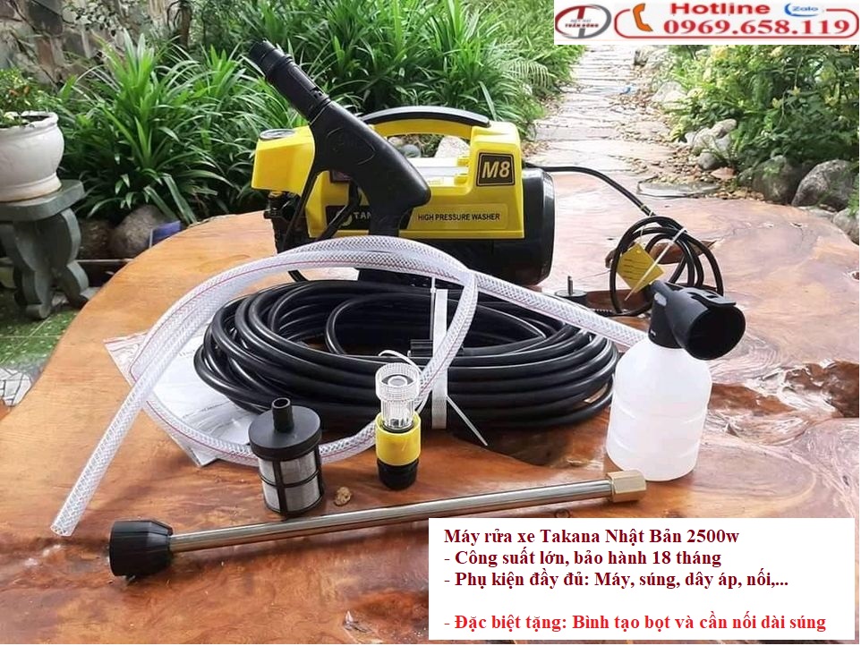 Máy rửa xe tanaka m8 nhật bản, công suất 2500w, bảo hành 18 tháng