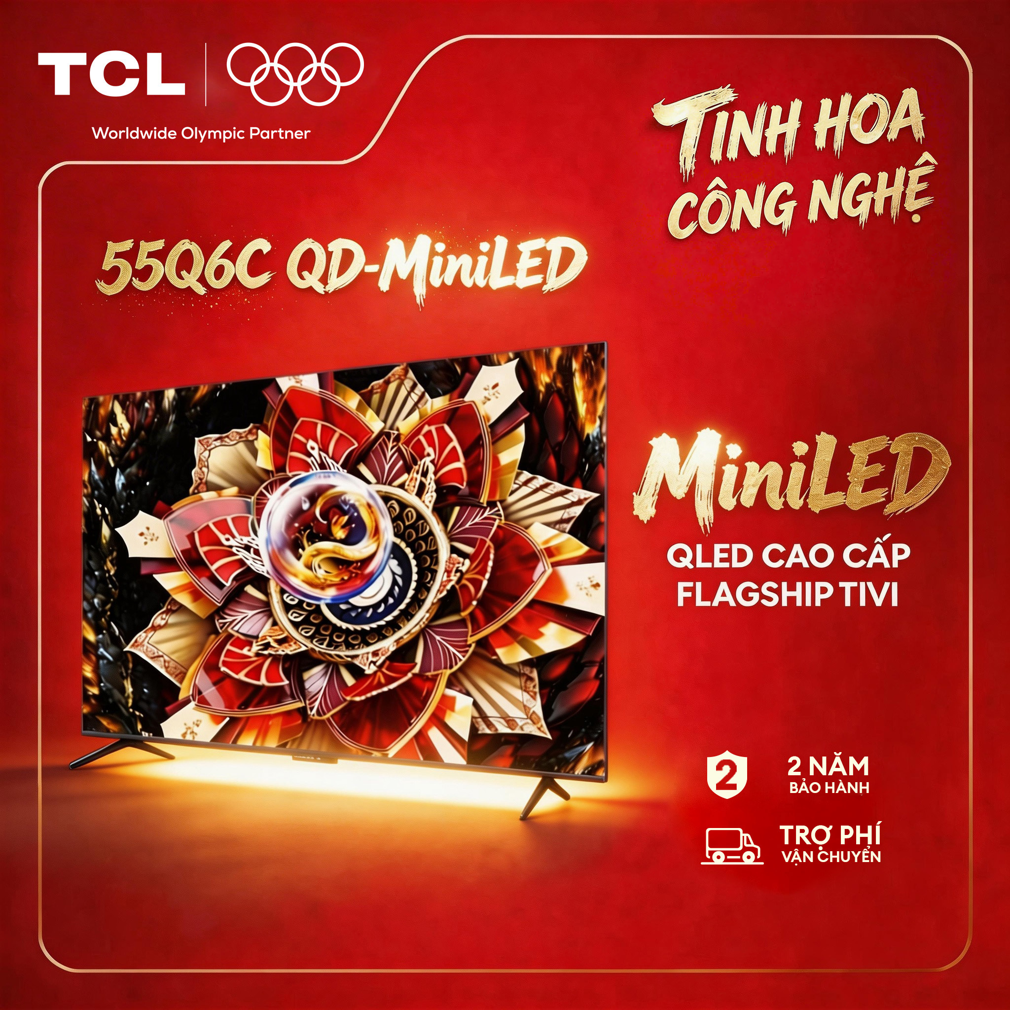 【QD-Mini LED】55inch - TV QLED Cao Cấp - 4K Smart Google TV TCL 55Q6C - HDR10+ - Tần số quét 144Hz - Dolby Atmos - Bảo Hành 2 Năm - Hàng Chính Hãng