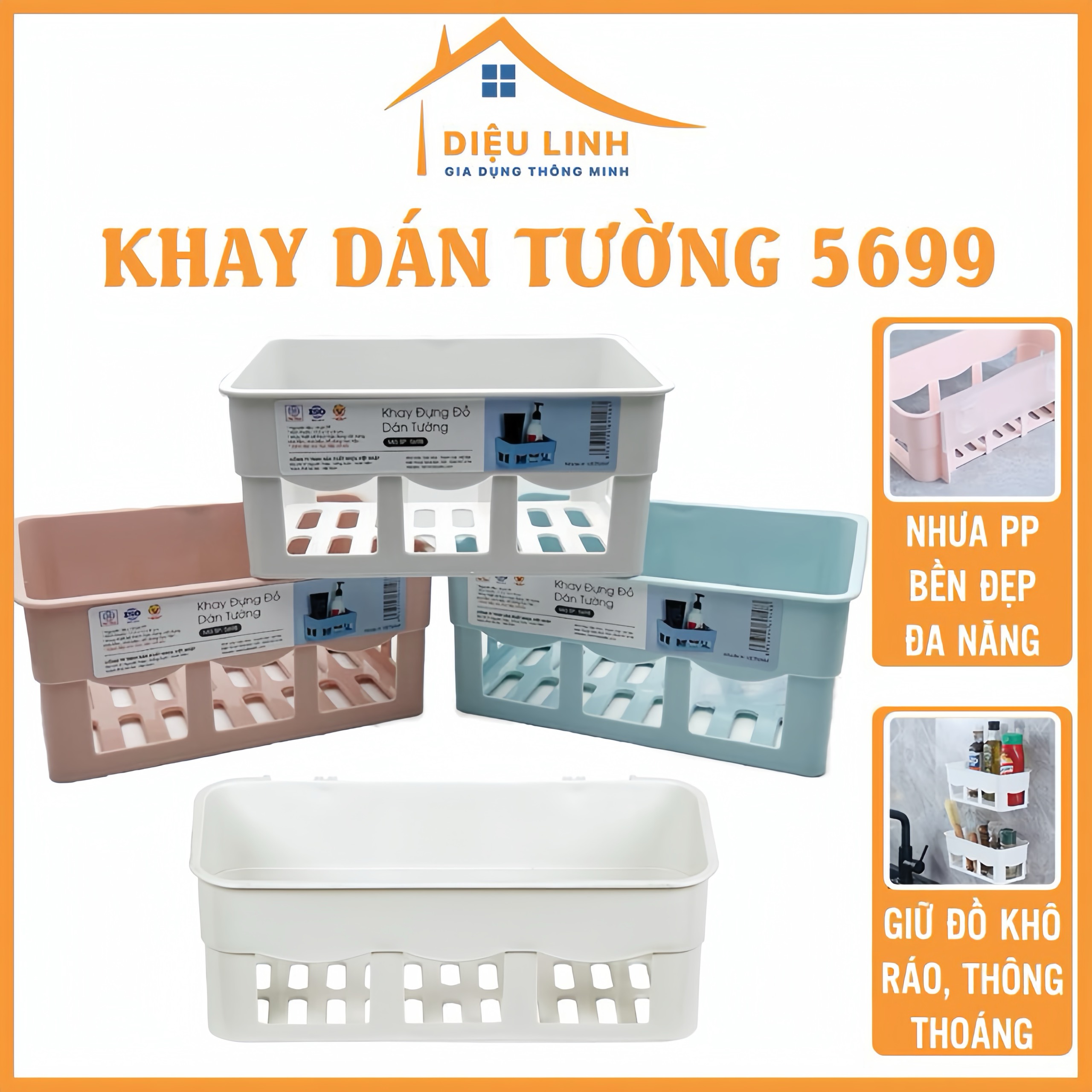 Khay đựng vật dụng nhà tắm nhà bếp dán tường việt nhật 5699 loại to, khay đựng đồ đa năng nhựa - tặng kèm miếng dán tramanhshop