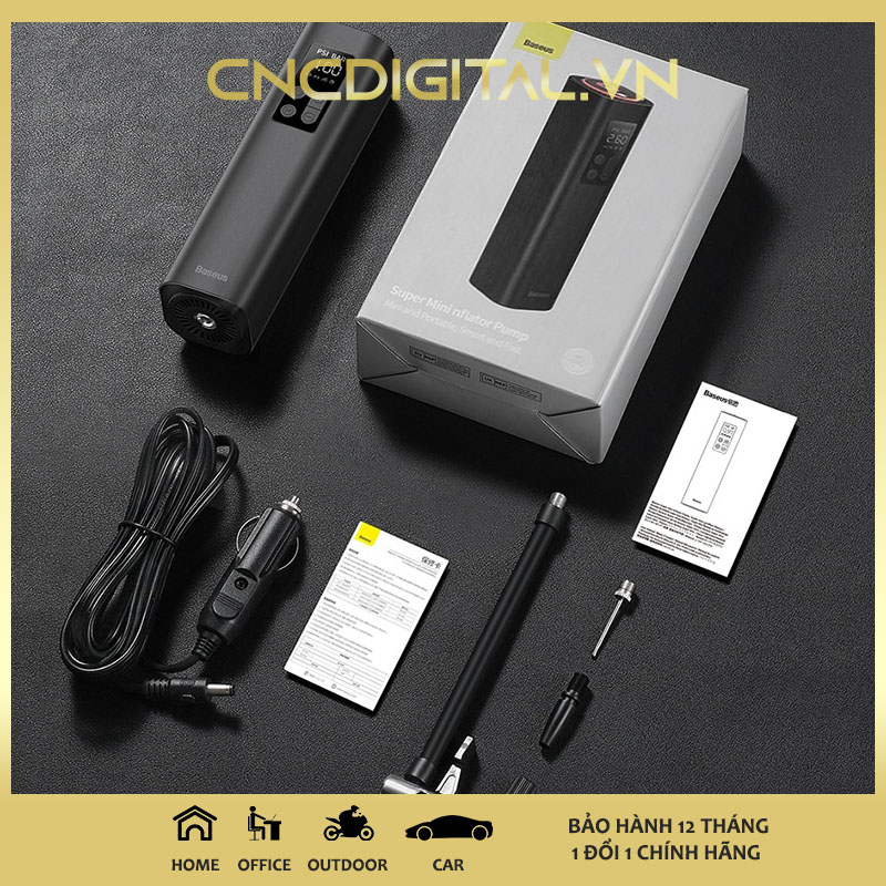 Máy bơm lốp xe thế hệ mới Baseus Super Mini Inflator Pump dùng cho ô tô, xe hơi - Hàng Chính Hãng)