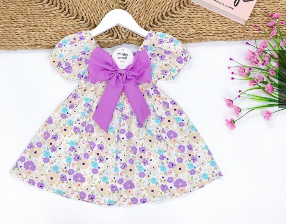 Váy bé gái Váy bé gái hoa nhí cổ nơ cực xinh cho bé gái