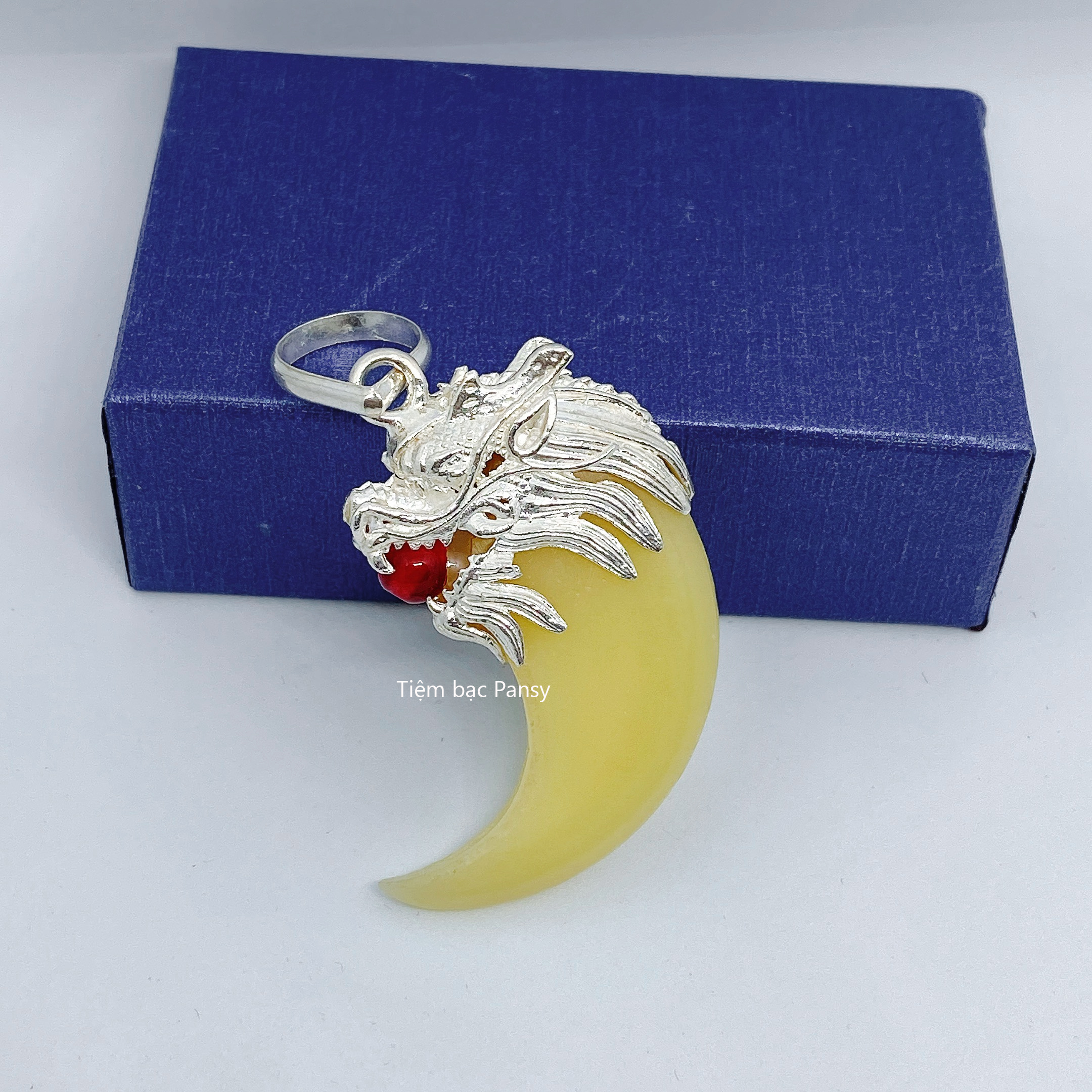 Mặt dây chuyền nam răng nanh bọc bạc hình đầu rồng - Mặt dây chuyền bạc nam Pansy