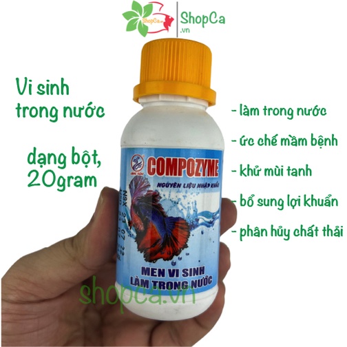 Men vi sinh trong nước dạng bột COMPOZYME 20g cho hồ cá, bể cá vệ sinh làm sạch hồ