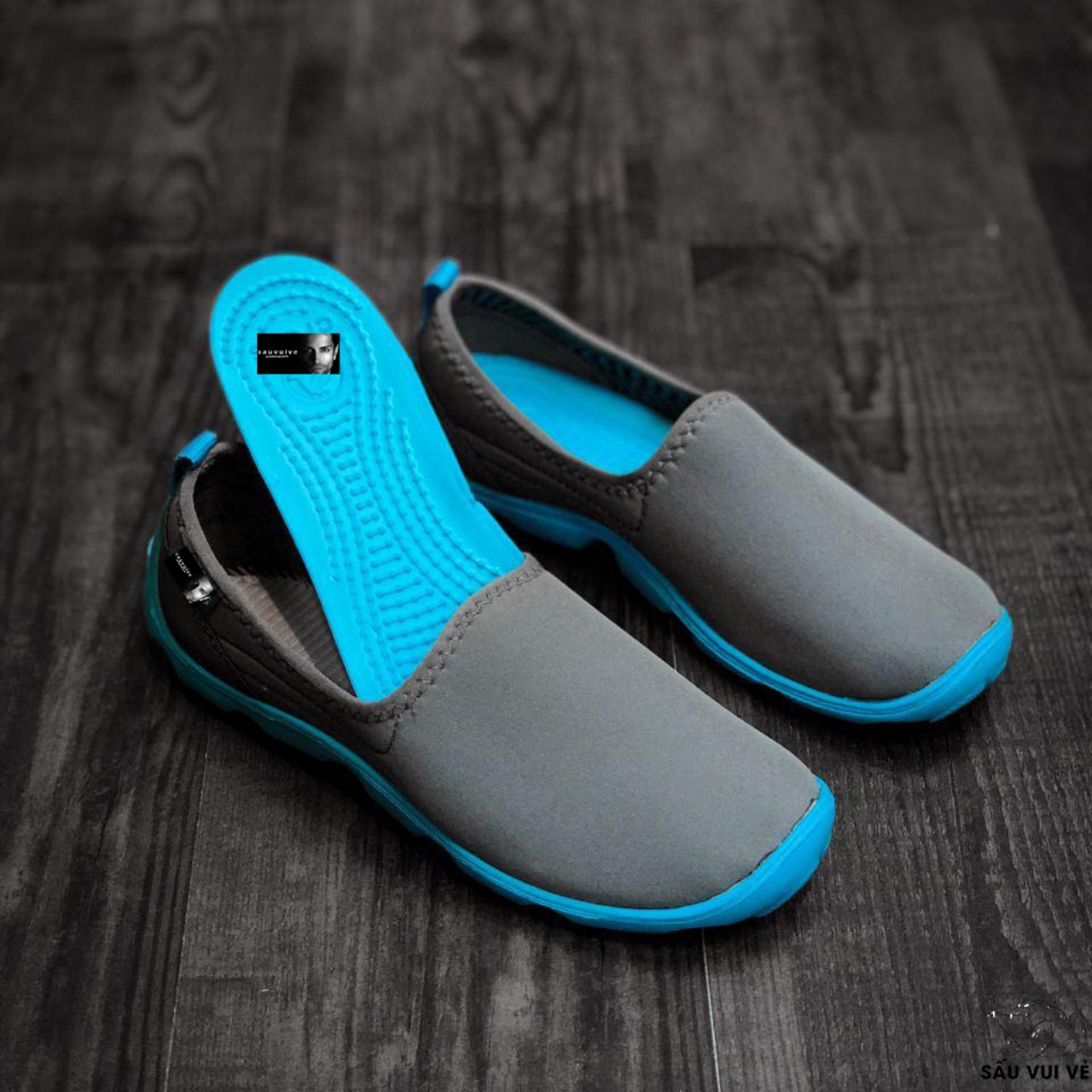 Giày vải crocs chạy bộ, chống hôi chân, đế nhựa, bề mặt vải thun, skimmer  cho nữ màu xám xanh 