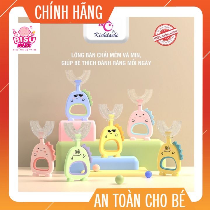 Bàn Chải Đánh Răng Silicon Cho Bé Chữ U Khủng Long Kichilachi 1-8 Tuổi