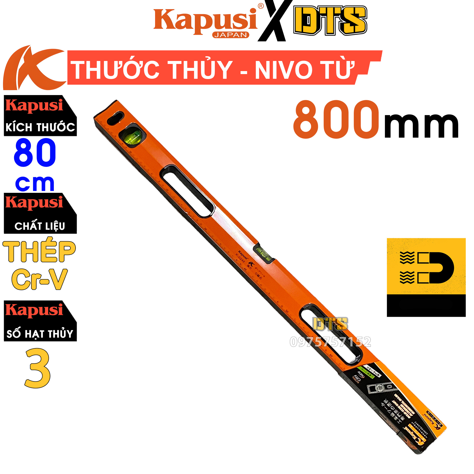  Thước thủy đế từ 80cm Kapusi cao cấp chính hãng| Thước nivo 800mm có nam châm thép CR-V siêu bền chính xác tuyệt đối thước livo điều chỉnh cân bằng thước thủy từ tính đo góc nghiêng 