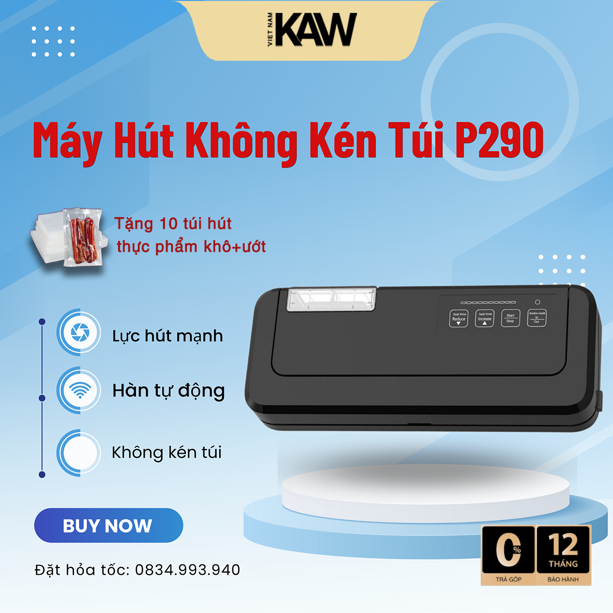 Máy hút chân không kaw p290, p280 - không kén túi, mối hàn 5mm, dây hàn niken alloy, hàn tự động
