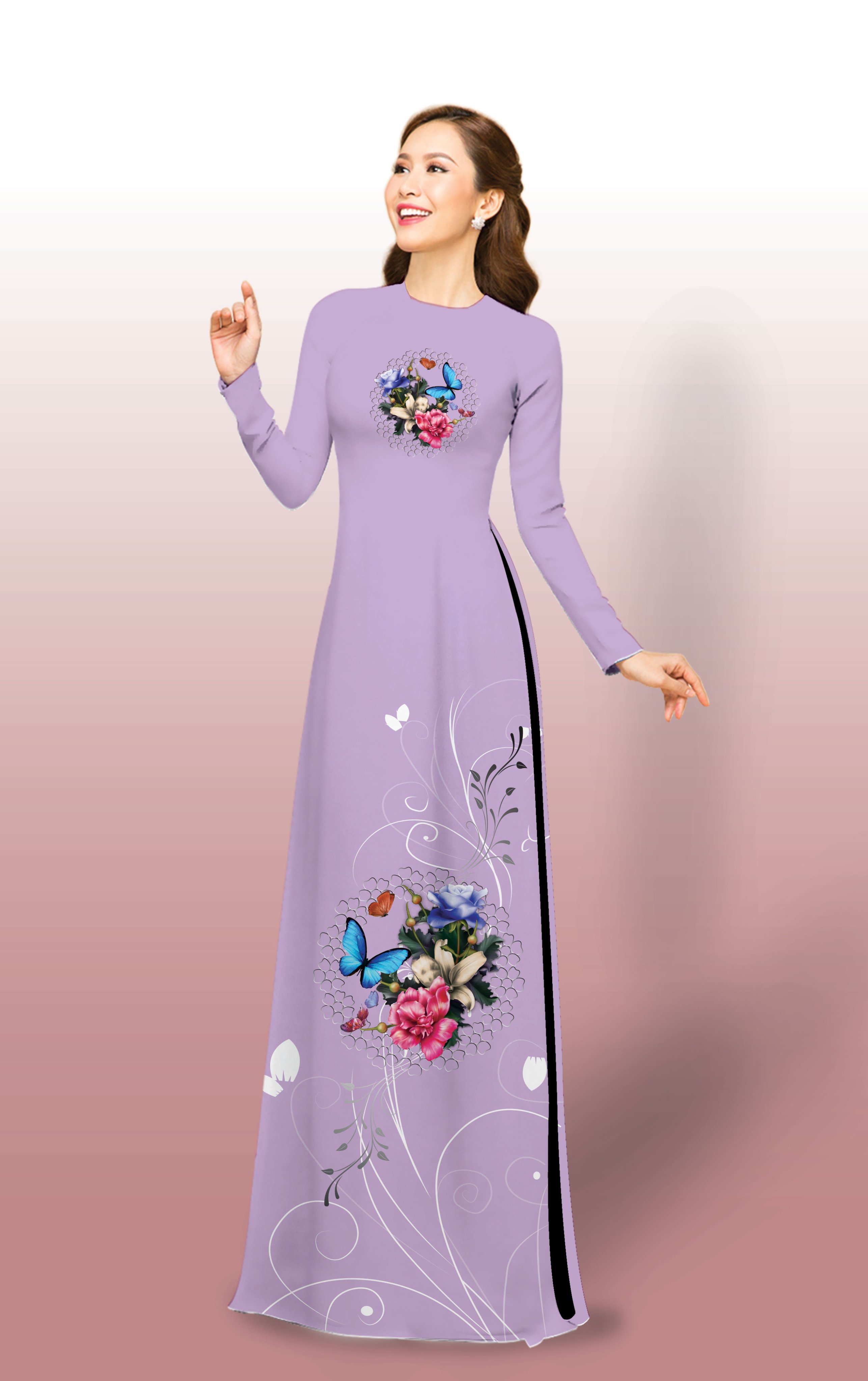 [HCM]ÁO DÀI TRUYỀN THỐNG IN LILY LỬA CAO CẤP - KHÔNG KÈM QUẦN