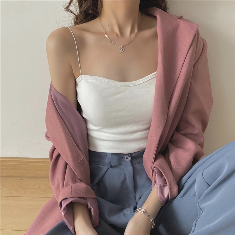 EVACICI - Áo bra 2 dây sợi bún siêu mảnh có đệm ngực Ulzzang phong cách hàn quốc