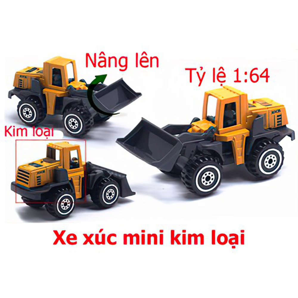 Đồ chơi mô hình xe xúc đất mini kim loại tỷ lệ 1:64, TẶNG kèm 1 xe xúc đất nanomini xinh xắn cho bé, đáng yêu, thích hợp cho bé vui chơi và nhận biết về các loại xe