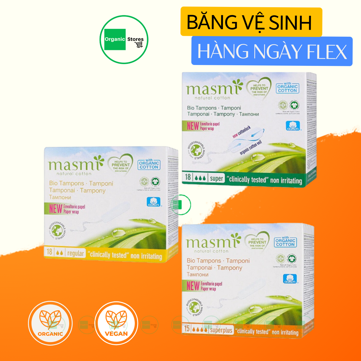 Tampon không cần đẩy 2 - 3 - 4 giọt hữu cơ masmi bio