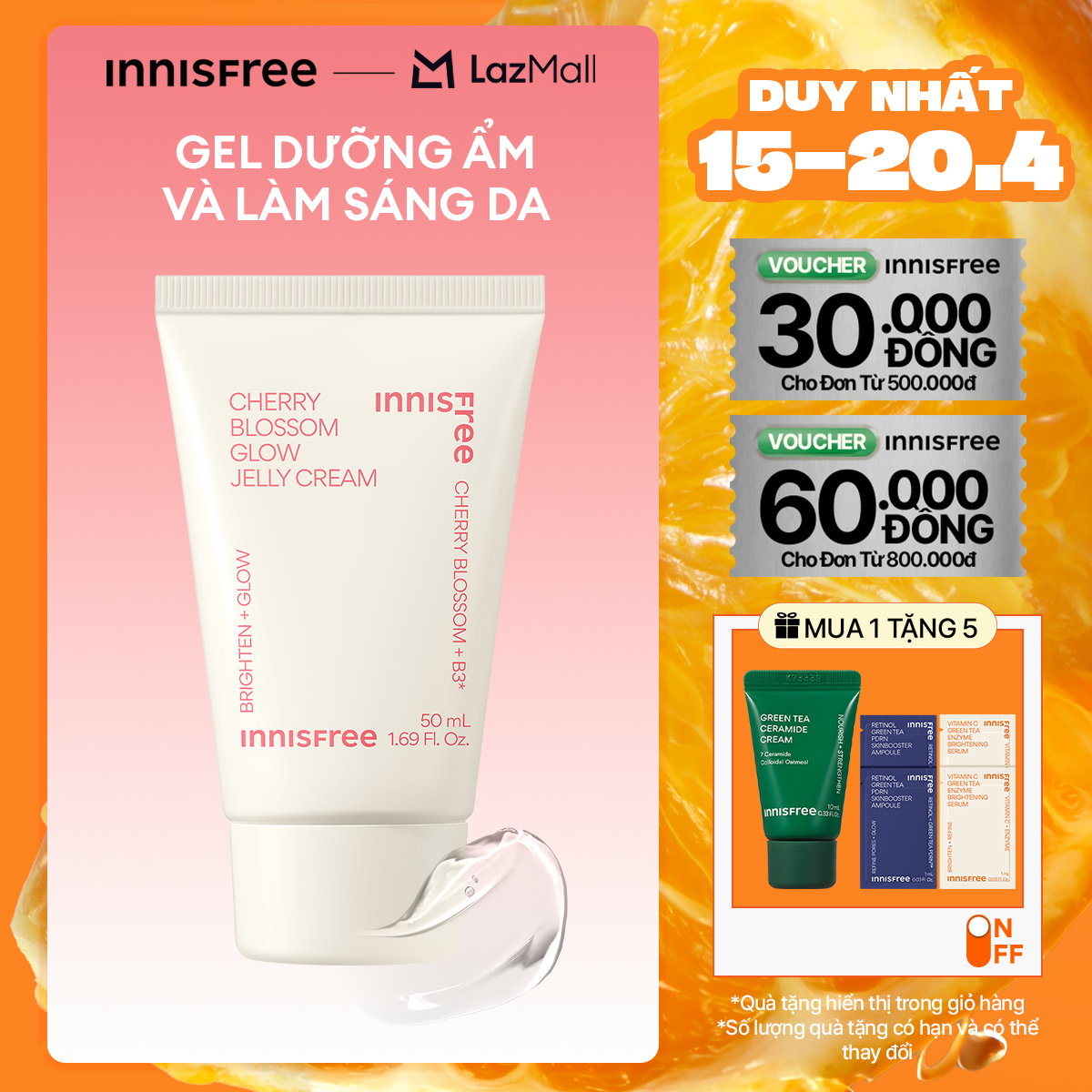 Kem dưỡng ẩm sáng da INNISFREE Jeju Cherry Blossom Jelly Cream - (Kết cấu dạng thạch)