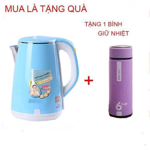 Ấm siêu tốc-Ấm siêu tốc thái lan 2 lớp 2.5l tặng 1 bình đựng nước giữ nhiệt 6 up