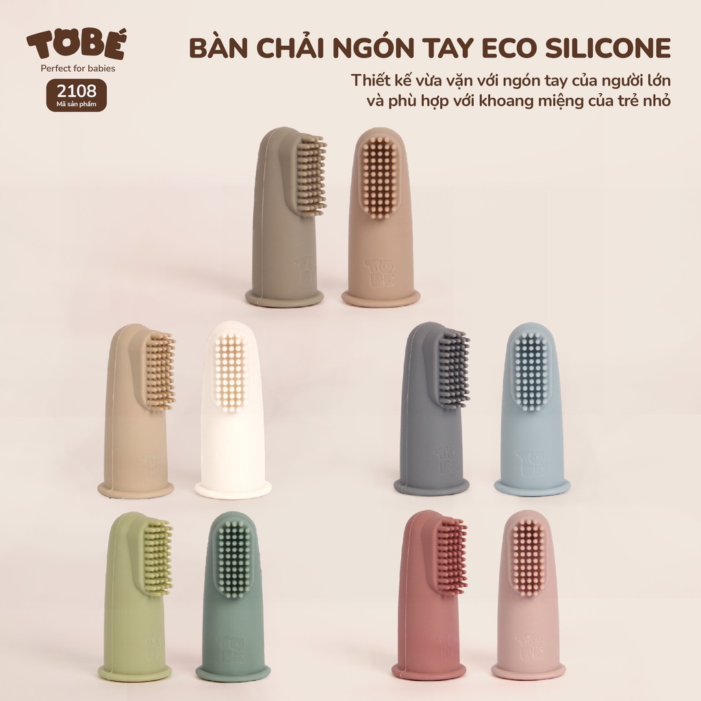 Set 2 bàn chải đánh răng xỏ ngón tobe eco silicon - mềm mại cao cấp cho bé