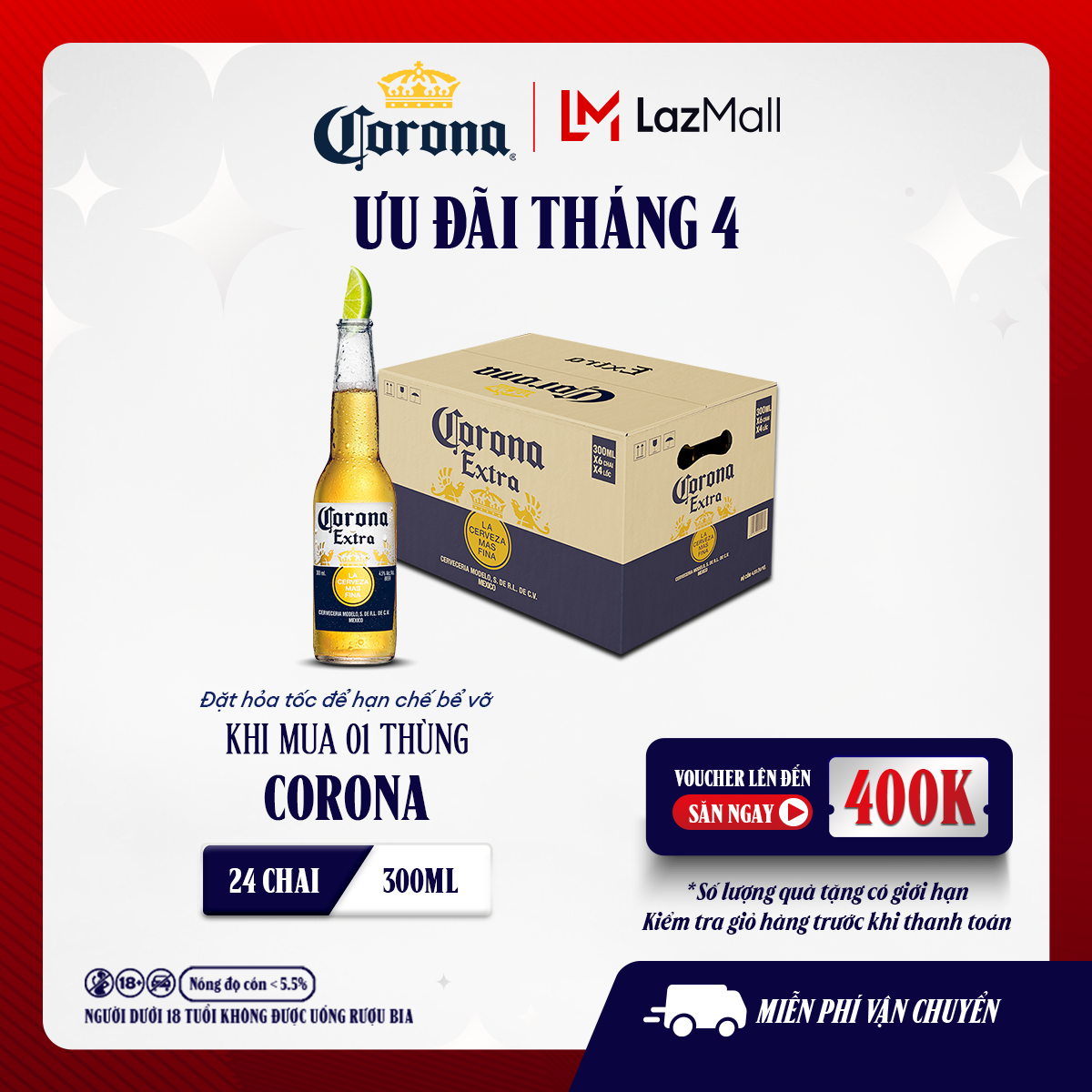 Thùng 24 Chai Bia Corona Extra Nhập Khẩu (300ml/chai)