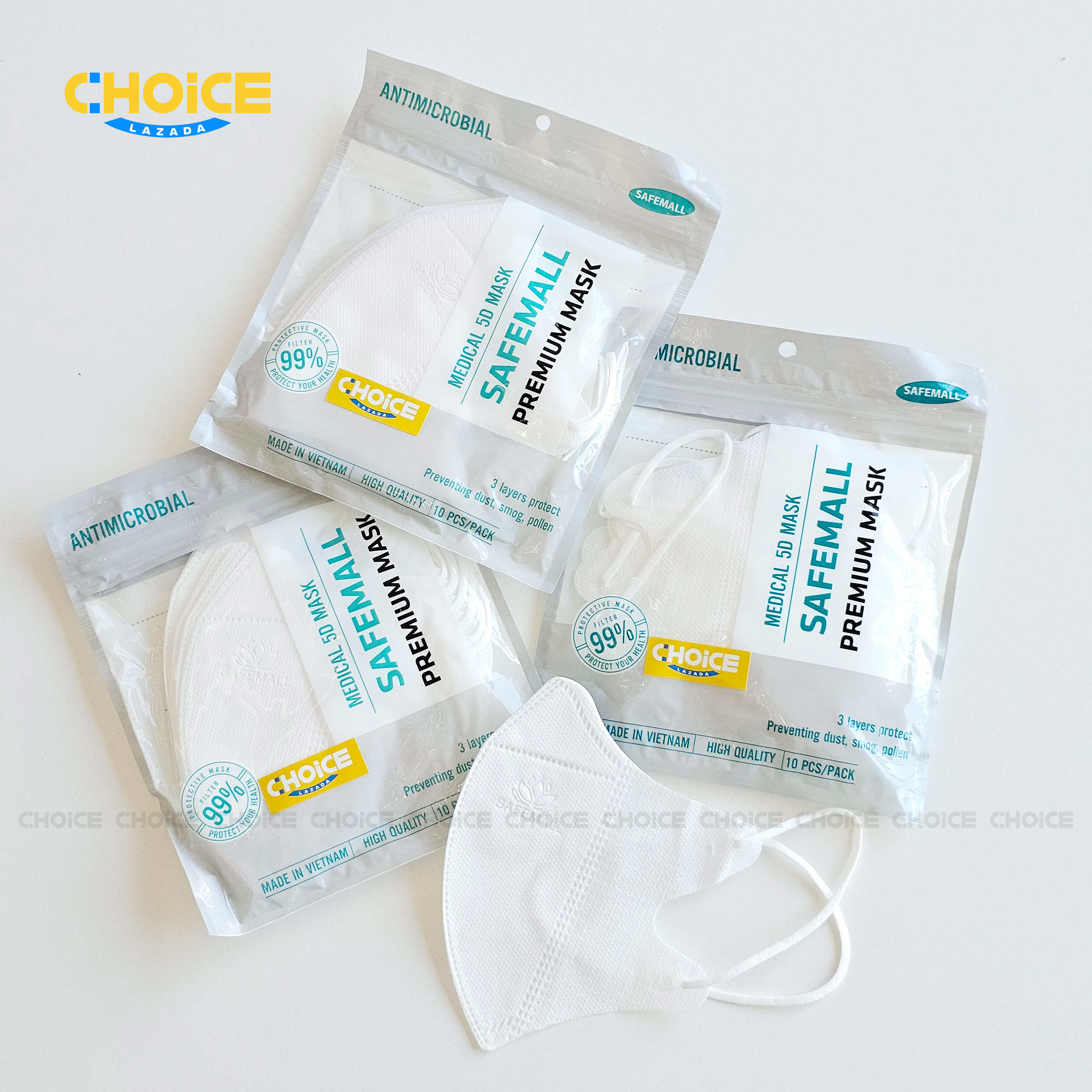[Choice Label] Khẩu trang 5D màu trắng - túi 40 chiếc, 3 lớp vải kháng khuẩn, kháng bụi mịn lên đến 99%