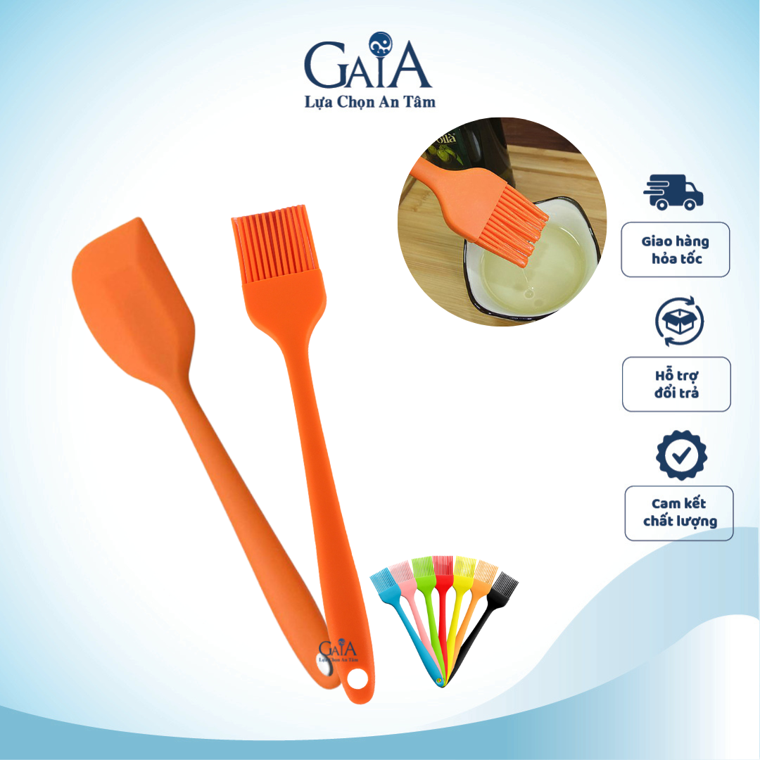 Set 2 món phới dẹt và cọ làm bánh cùng màu sắc dài 21cm chuyên dụng