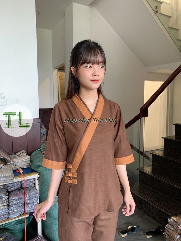Quần áo đi chùa - Xéo 3 Nút linen