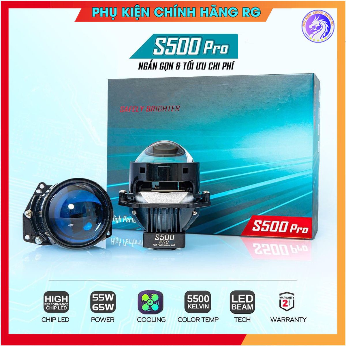 Đèn pha led bi cầu Kenzo S500 PRO mẫu mới 2023 siêu sáng titan