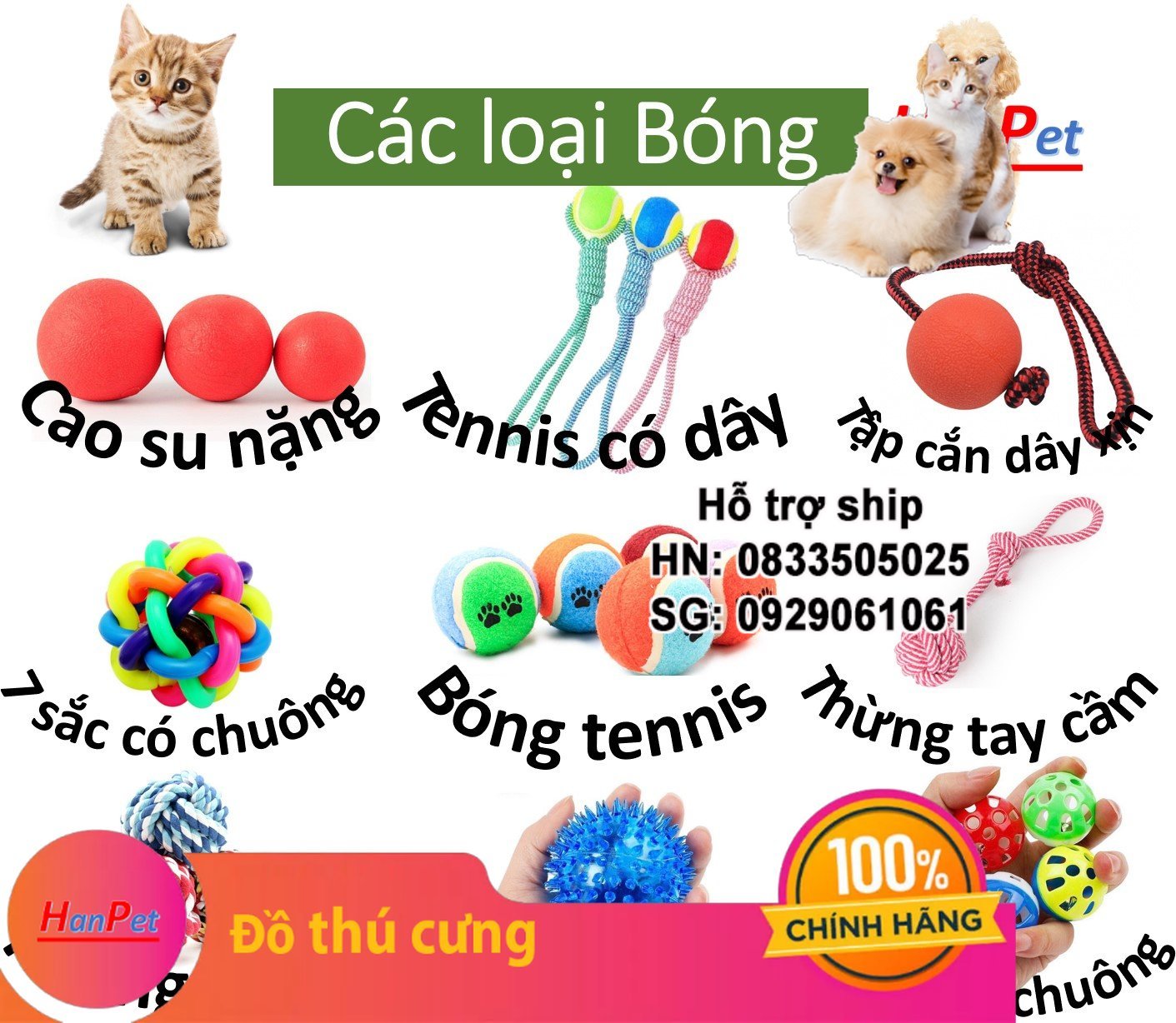 Hanpet - Đồ chơi chó mèo (nhiều loại) banh cho chó gặm gà cho chó chơi các loại bóng thừng cho chó bóng đá bóng cho chó tập cắn