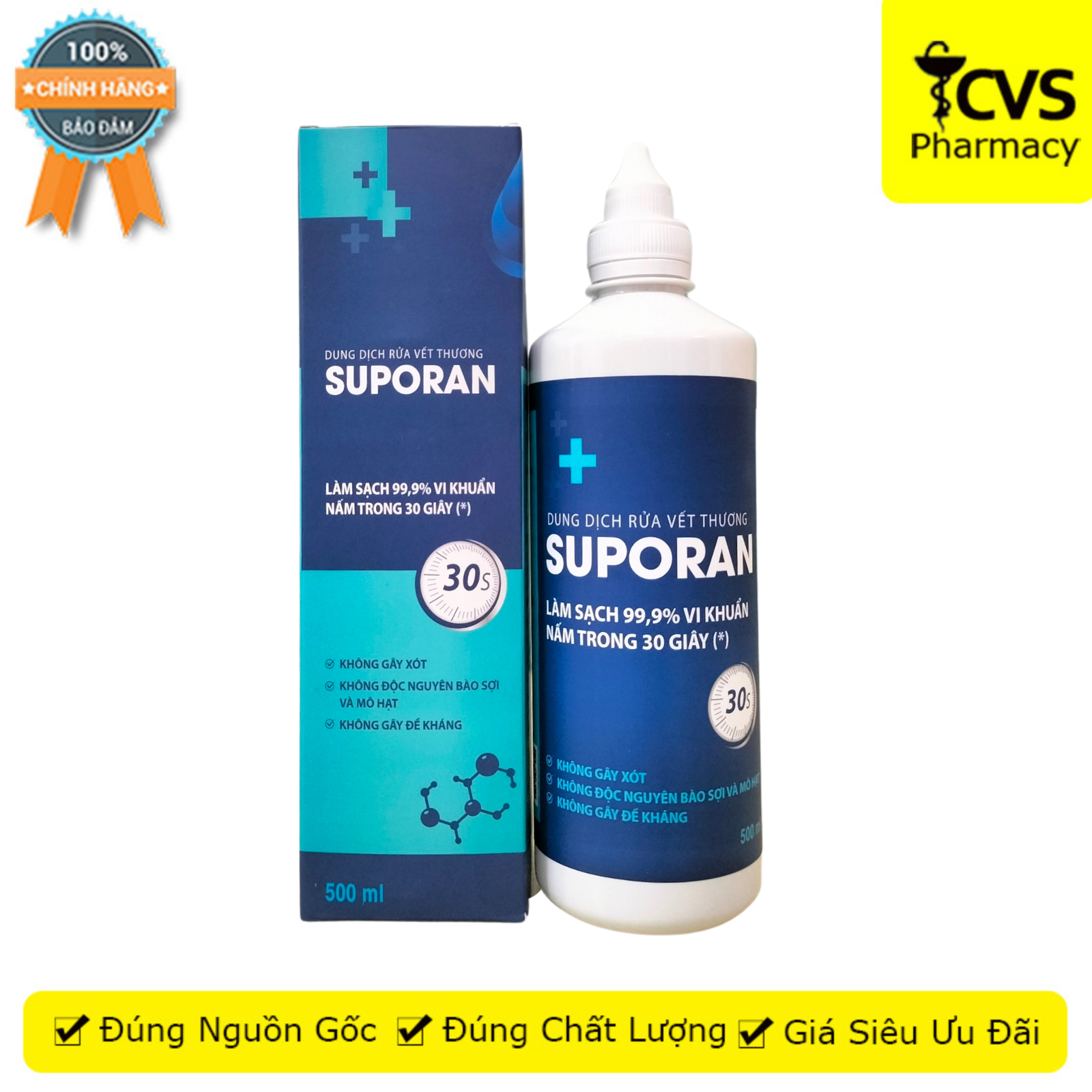 Dung Dịch Rửa Vết Thương Suporan loại bỏ vi khuẩn và nấm - Hộp 500ml - CVS PharmacY