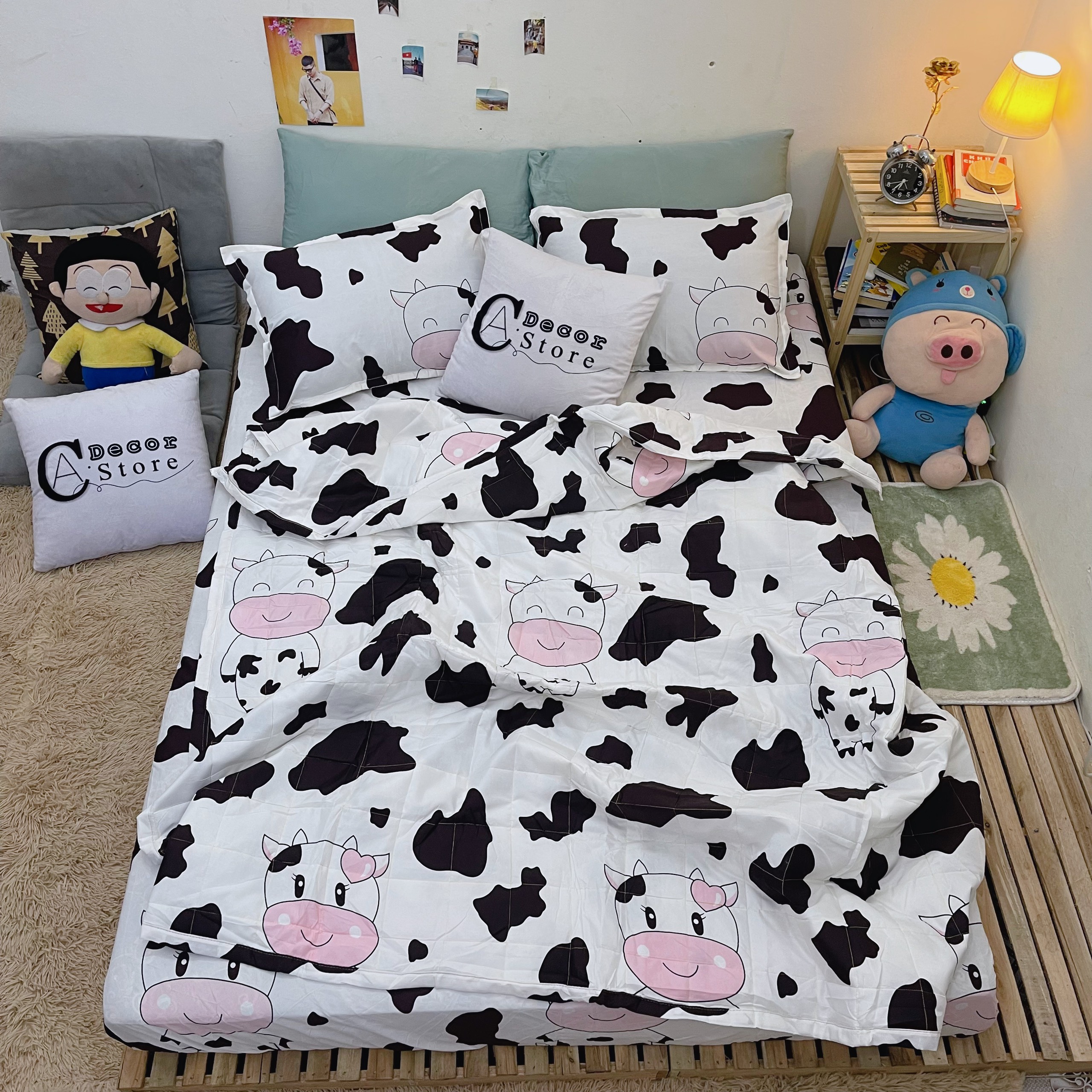 Bộ Chăn Ga Vỏ Gối 5 Món Bò Trắng 1m6x2m ( 1 Drap + 2 Vỏ Gối Nằm + 1 Chăn Hè + 1 Vỏ Gối Ôm ), Thời Trang - Poly 5 món Phong Cách Hàn Quốc - phụ kiện giường ngủ