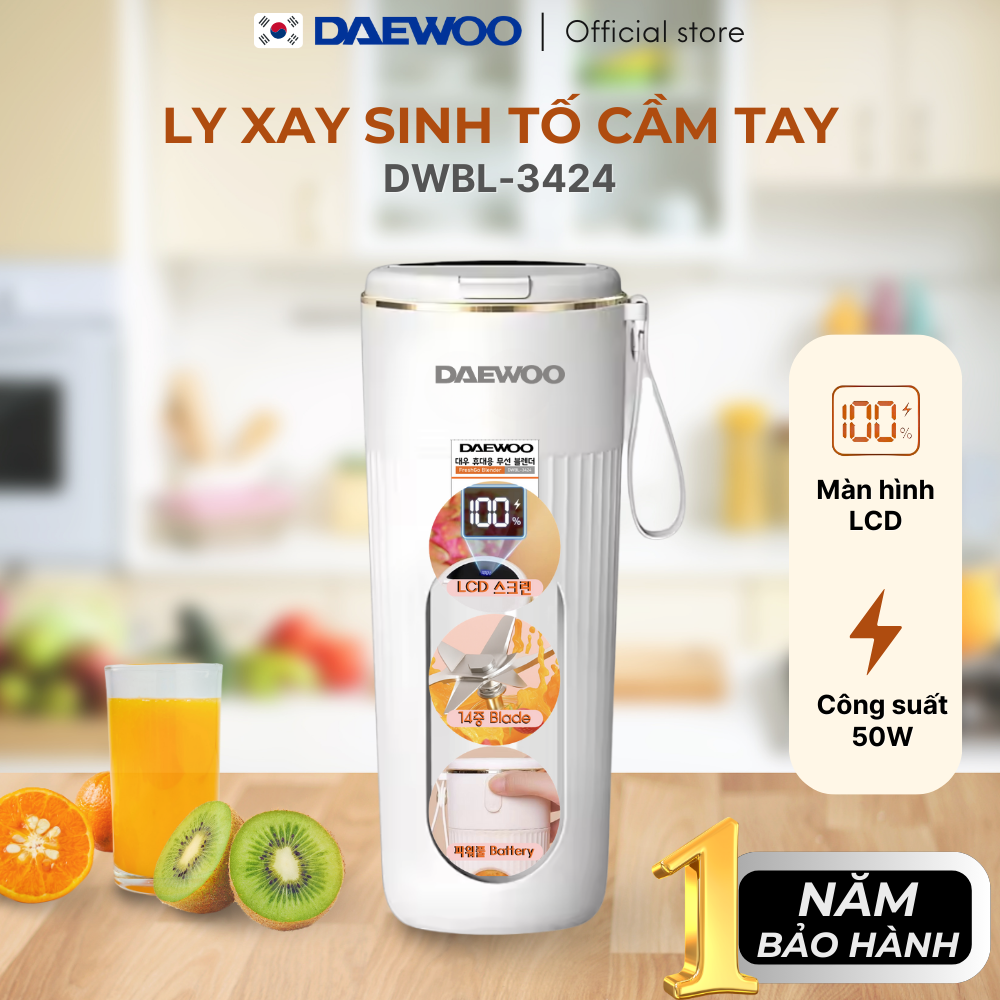 Ly Xay Cầm Tay DAEWOO DWBL-3424 (340ml), Ly Xay Sinh Tố, Trái Cây Mini tiện lợi, mạnh mẽ