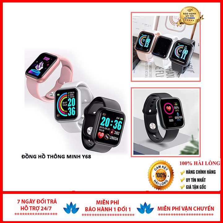 Đồng Hồ Thông Minh- Đồng Hồ Thông Minh Y68 Bản Cao Cấp- Cảm Ứng Siêu Nhạy, Khả Năng Chống Nước Tốt, Theo Dõi Sức Khỏe, Thông Báo Cuộc Gọi,Tin Nhắn, Messenger, Thời Gian Sử Dụng Siêu Dài